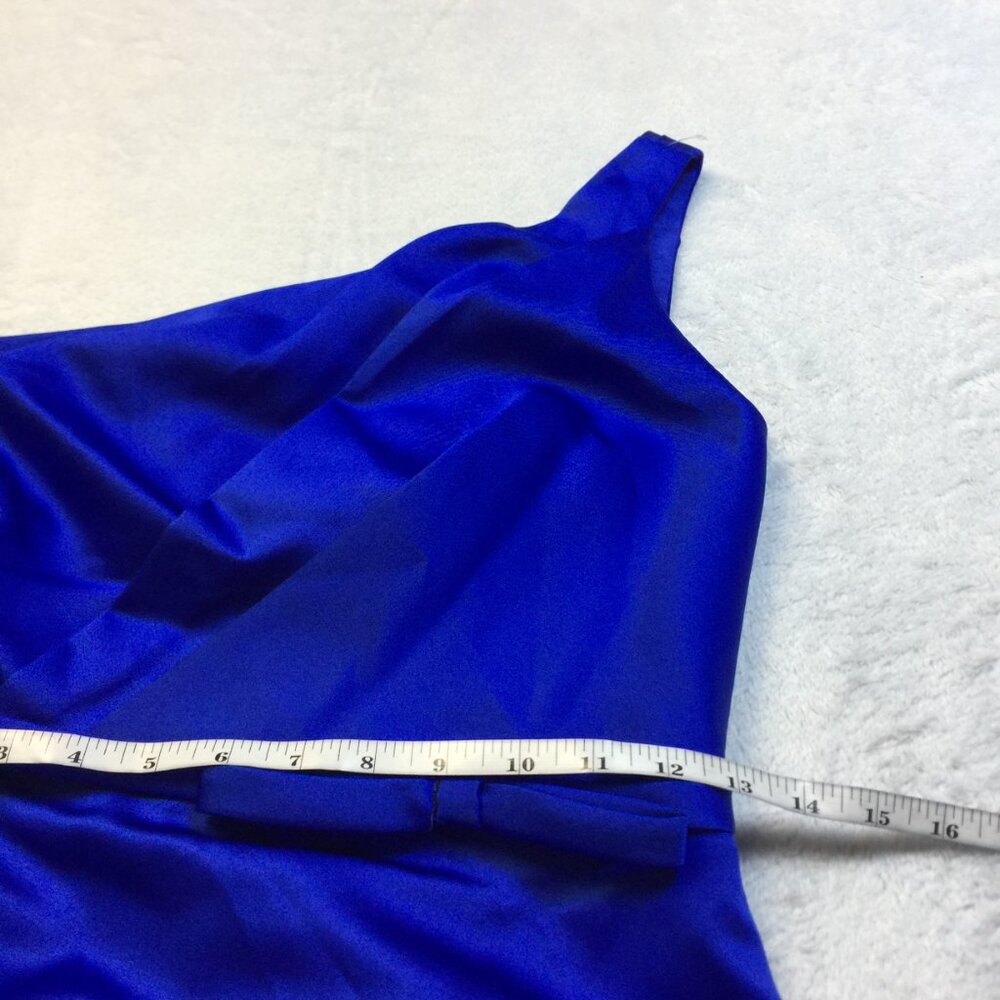 Alfred Angelo Mini Cocktail Dress Size 2 Womans Blue Satin One Shoulder Pleated - Picture 13 of 14
